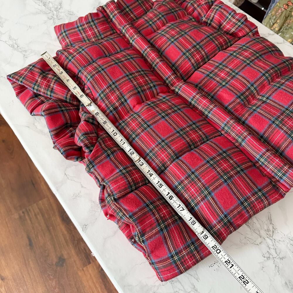 Plaid Red Puffer Vest with Ruffle Shoulders - Picture 9 of 9